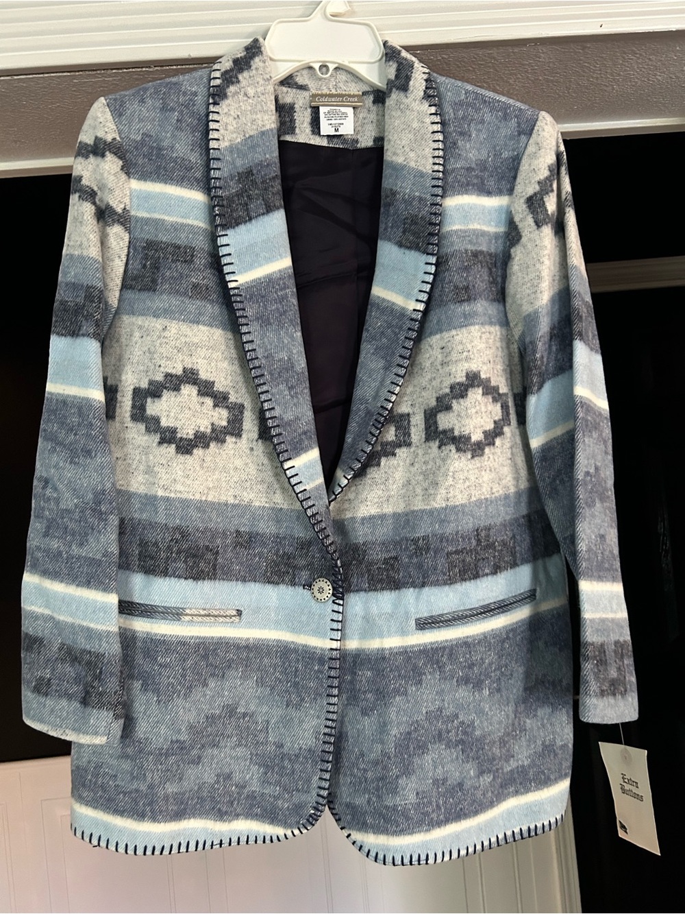 Coldwater Creek Blue & Gray Southwestern Patterned Blazer